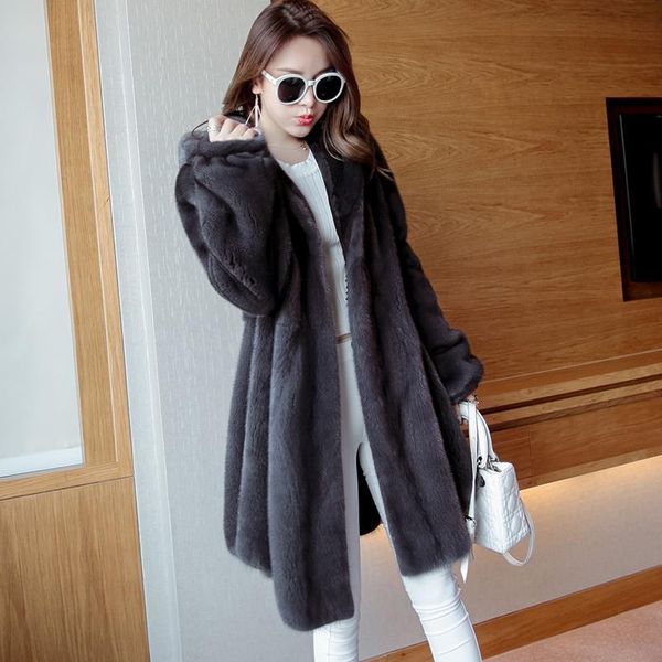 

women's trench coats 2021 mink hooded whole mid-length fur coat (), Tan;black