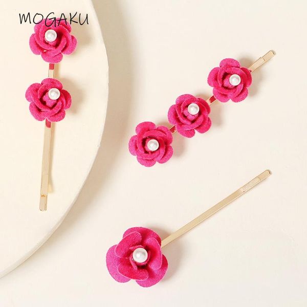 

hair clips & barrettes mogaku 3pcs set for women retro pearls bridel rose flower wedding accessories hairpins blue pink hairclips, Golden;silver