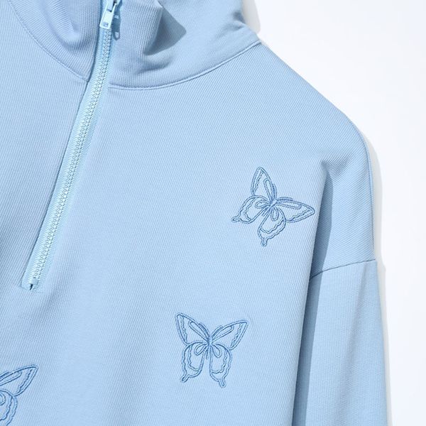 

2021 spring new korean loose design zip up hoodie short drawstring butterfly embroidery long-sleeved sweatshirt blouse women, Black