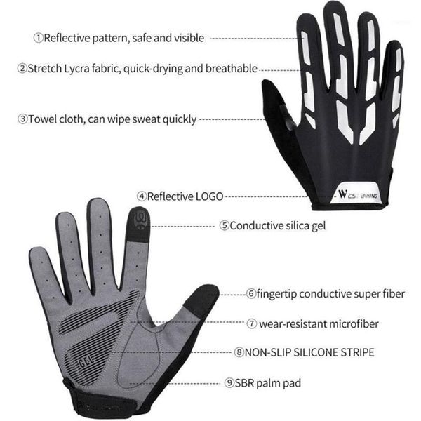 

cycling reflective gloves, long fingers, absorption, be must riding mountain breathable, equipped c7h7 gloves1, Black