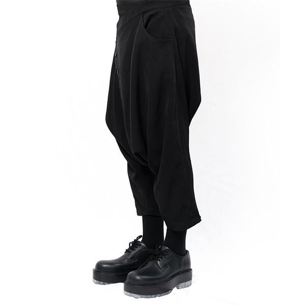 

men's pants style yamamoto dark capris casual harem low crotch leg repair, Black