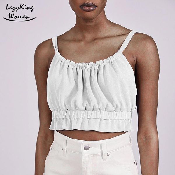 

women's tanks & camis folded elastic lotus lace crop women summer corset tank for girls style strap with clothes basic stretch, White