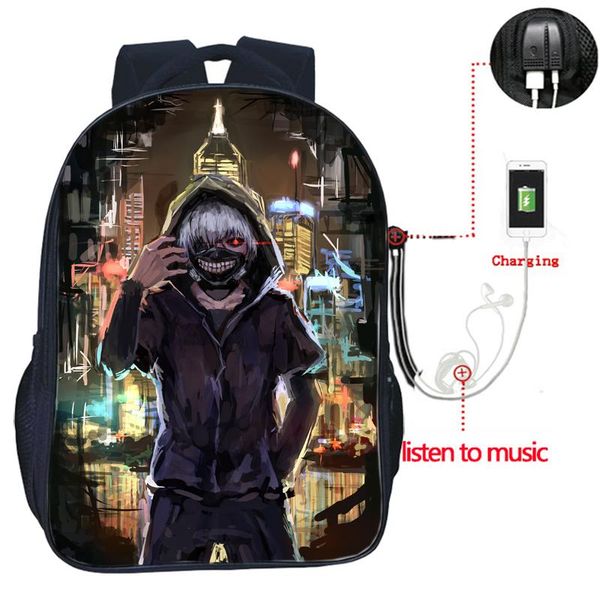 

backpack tokyo ghoul usb charge fashion charging travel rucksack students boys girls school bag teens knapsack