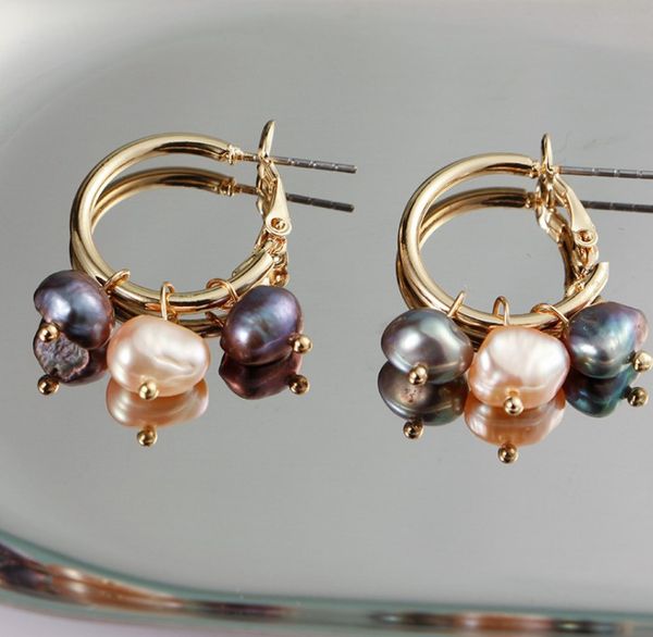 

fresh water pearl chandelier mixed color small pendant circle earrings, Silver