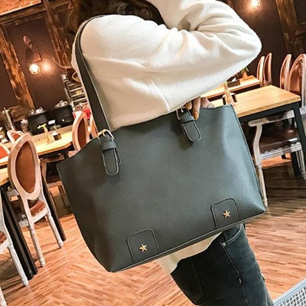 

outdoor bags 4pcs /set large capacity women pu handbag casual sports female vintage leather shoulder bag girls wallet black