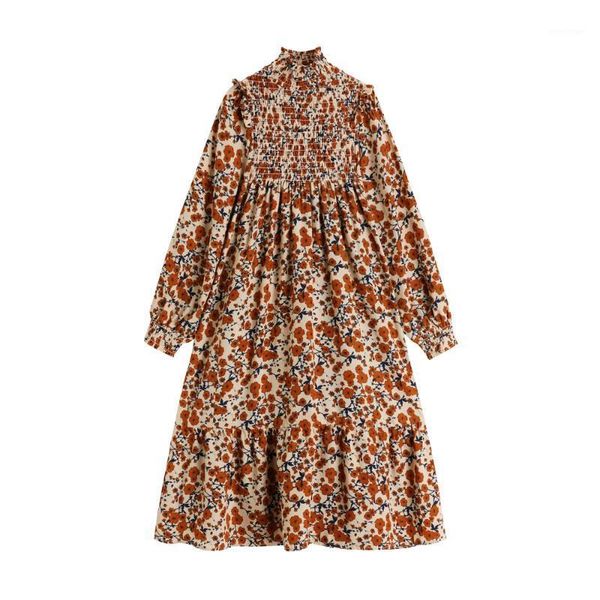 

casual dresses korean fashion style spring autumn women dress floral long sleeve vintage oversize loose female bing 2021, Black;gray