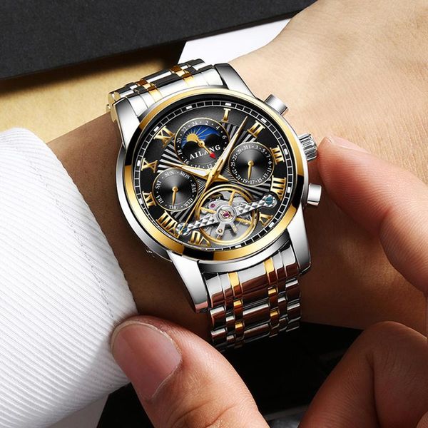 

wristwatches watch men's mechanical watches automatic fashion business ailang calendar waterproof clock male, Slivery;brown