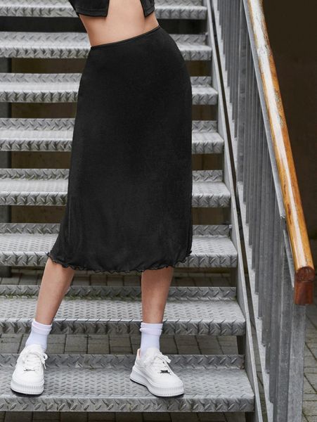 

high waist lettuce trim skirt i7ox#, Black