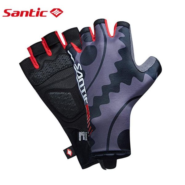 

santic cycling gloves men's half finger breathable mtb bike mittens summer gel shockproof anti-pilling bicycle accessories, Black