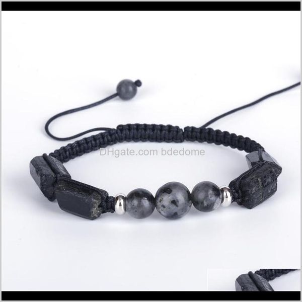 

other bracelets jewelry drop delivery 2021 black healing rough tourmaline semi precious mineral stone bead charm labradorite adjustable rame, Golden;silver