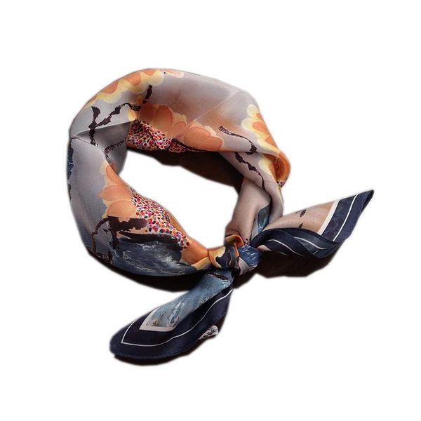 

scarves autumn and winter ladies silk scarf chinese style printed small square headband wrap customized present women 53*53cm, Blue;gray