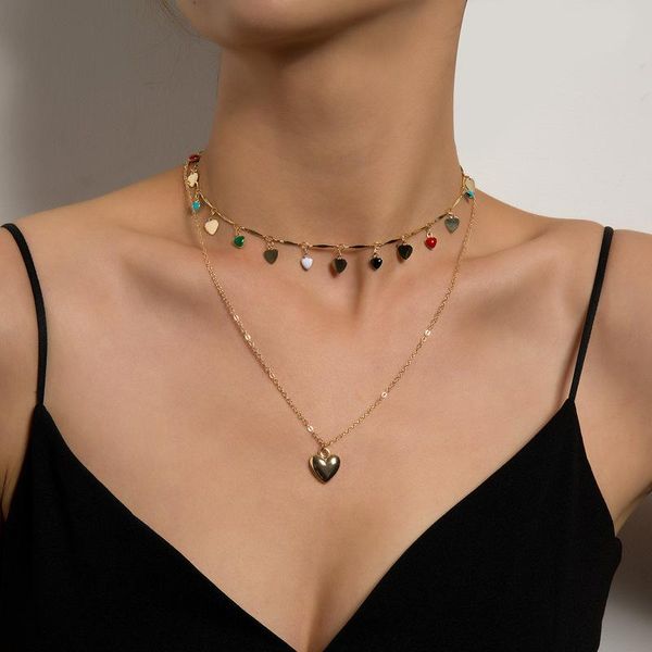 

pendant necklaces bohemian vintage multilayer colorful heart choker chain necklace for women gold silver color collar party jewelry gift