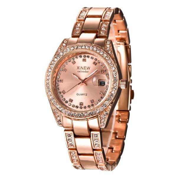 Armbanduhren Rose Gold Strass Damenuhren für Anhänger Edelstahl Golden Sliver Uhr Frauen Montre Femme Marque Luxe Großhandel *A