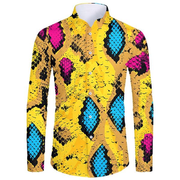 

men's casual shirts fashion trend long sleeves shirt colorful snake skin men spring autumn print hawaiian clothes vacation, White;black