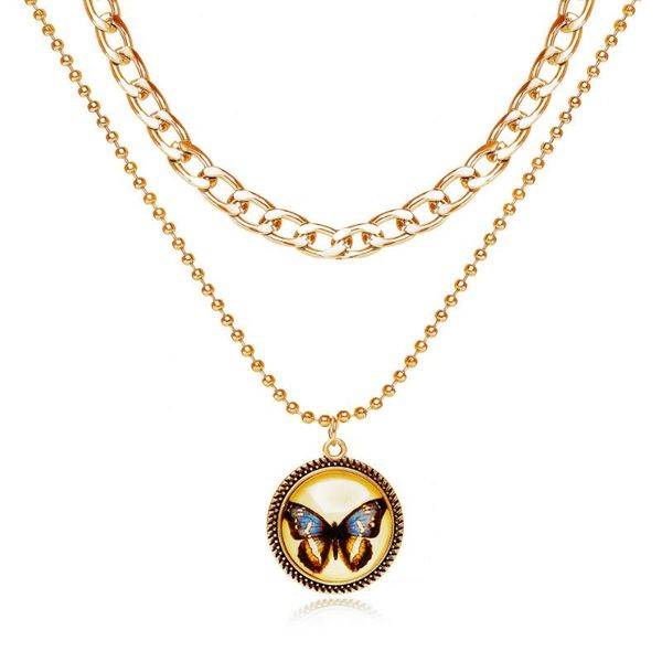 

pendant necklaces butterfly double necklace creative retro simple alloy clavicle chain, Silver