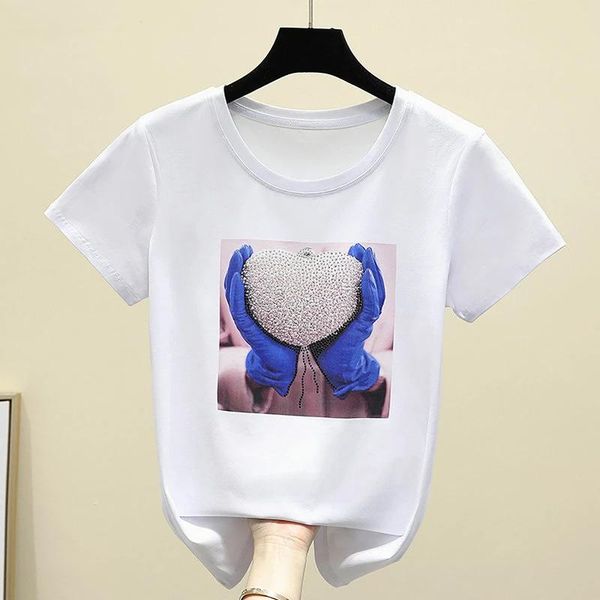 

women's t-shirt 2021 cotton summer tees diamonds woman plus size short sleeve oversized t shirt big girls clothing tshirt black white