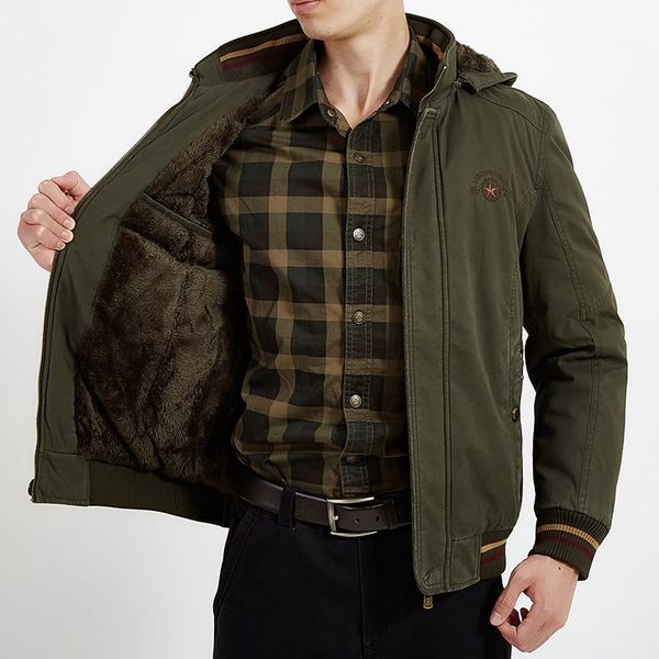 

men's down & parkas brand winter jacket men thick warm fleece military jackets wool liner hooded collar coat male big size m-8xl, Black