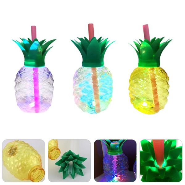 

mugs 3pcs 500ml pineapple shape cups with straw and light beach party decor