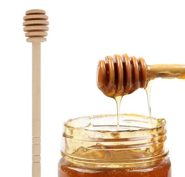 2021 Mini bastoncino di miele in legno Mestolo di miele Rifornimento del partito Bastone di cucchiaio di miele di legno per barattolo di miele Bastoncini di miscelazione a manico lungo