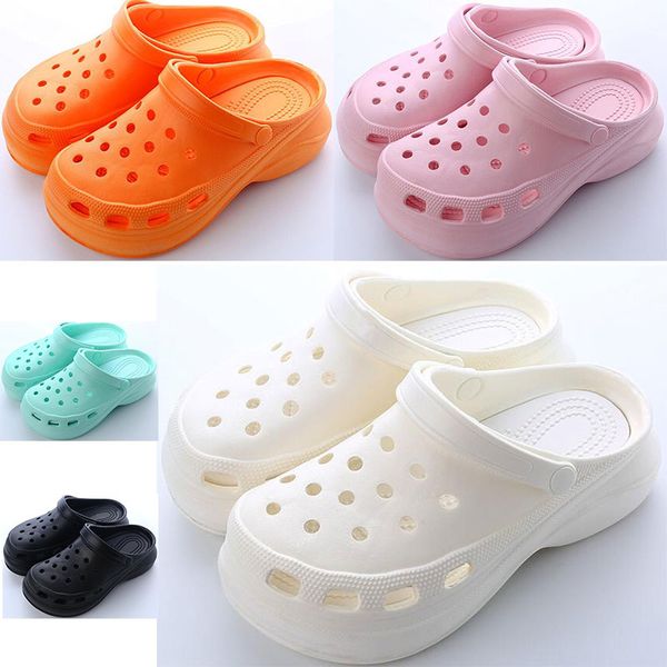 

newly sell womens summer thick-soled hole shoes ladies height increase shoe black white orange pink women beach classic sandals slippers 33-