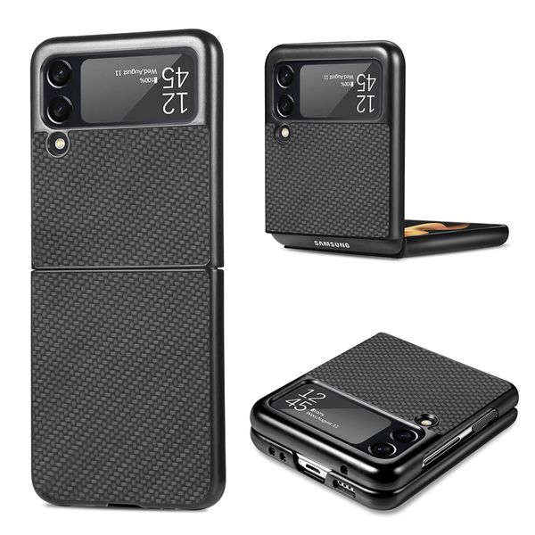 Casos de telefone celular fibra de carbono Slim para Samsung Galaxy Z Flip 3 Flip4 5G Huawei P50 Pocket Pocket Anti-Knock Tampa de proteção