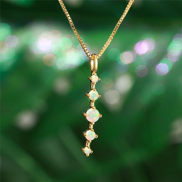 

pendant necklaces luxury female white opal stone necklace classic gold color vintage bridal round wedding for women, Silver
