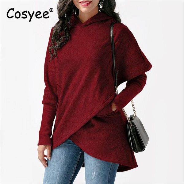 

women's hoodies & sweatshirts cosyee women irregular solid fashion hooded sweatshirt full sleeve pocket pullover hoody female winter ca, Black