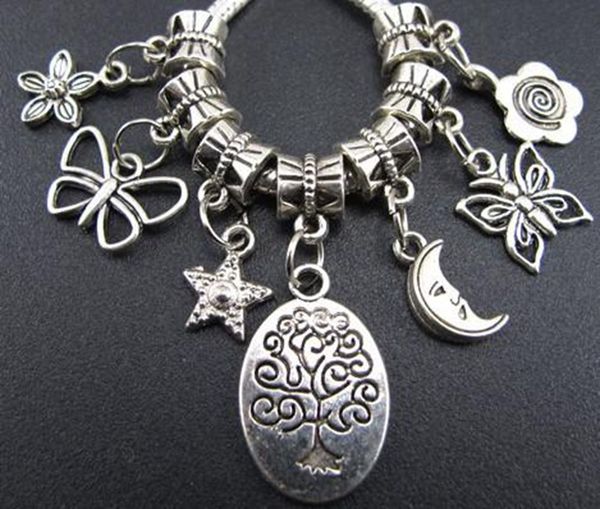 

metals moon tree star butterfly charms big hole loose beads 100pcs/lot tibetan silver fit european bracelet, Black