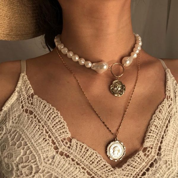 

chains choker beads necklace for women pendant bohemian jewelry cadenas mujer, Silver