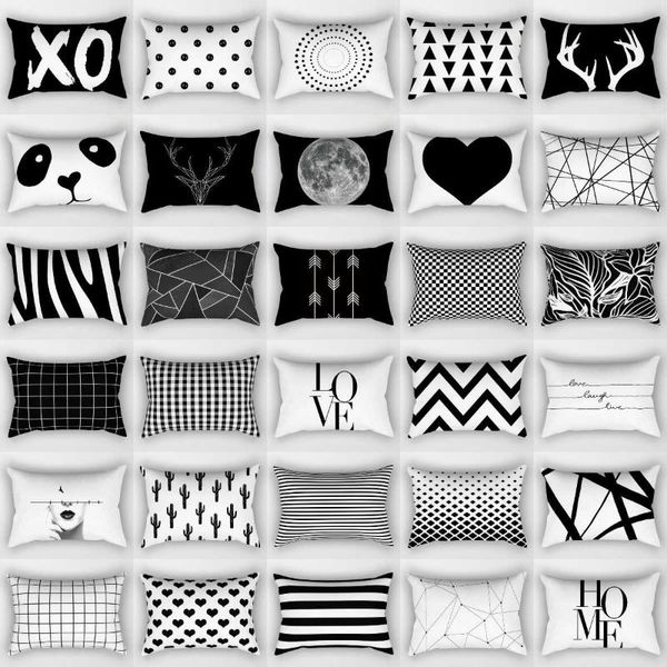 

cushion/decorative pillow 30x50cm black & white waist pillowcase modern nordic geometric print cushion cover livingroom sofa bed decorative