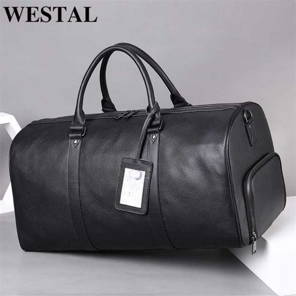 

westal100% genuine leather men women travel bag real carry-on hand luggage s shoulder big male 211118