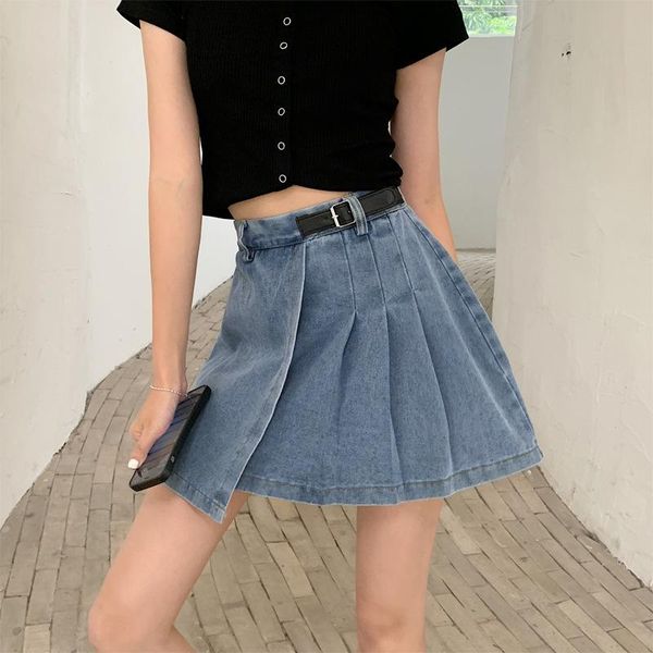 

skirts 2021 yards girl fat younger sister pleated skirt cowboy short, Black