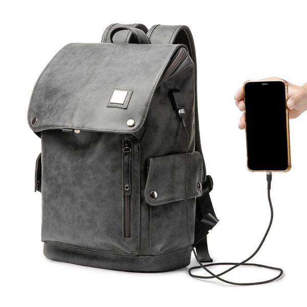 

backpack men's pu leather male school backpacks for lapfashion bookbag luxry designer shoulder bags usb charging travel bag