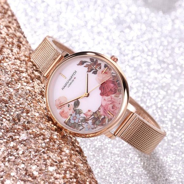 

wristwatches fashion women watches flower analog stainless steel quartz wristwatch ladies bracelet band luxury watch relogio feminino, Slivery;brown