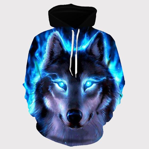 

men's hoodies & sweatshirts autumn fashion men wolf animal 3d printed hooded / women's shinning design harajuku hoody, Black