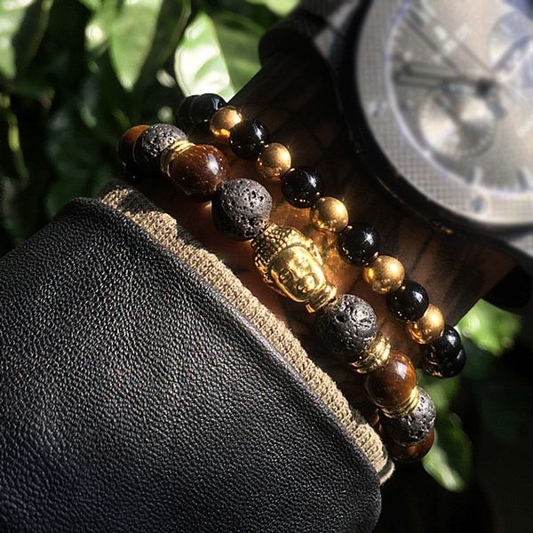 

2pcs/set mens bracelets lava buddha bracelet for men natural stone beads gift religion yoga pulseras pulseira masculinagift, holiday,, Golden;silver