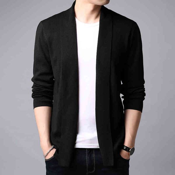 

2021 new autumn winter brand clothing fashion solid color slim fit cardigan open long stitch knitted sweater men, Black;white