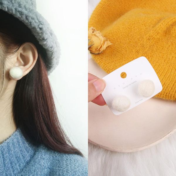 

stud beanie hair ball earrings personality sweet lady autumn winter furry simple korean design jewelry for women, Golden;silver