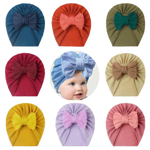 

beanie/skull caps solid color baby hat children's bow cap western style pullover hats lovely soft comfortable turban for kids, Blue;gray