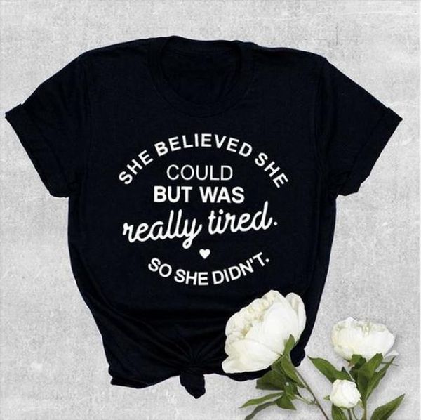 

she belived letter print women short sleeve o neck loose summer fashion tee, White