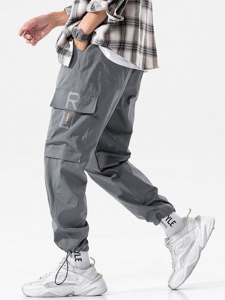 

men letter graphic cargo pants i5el#, Black