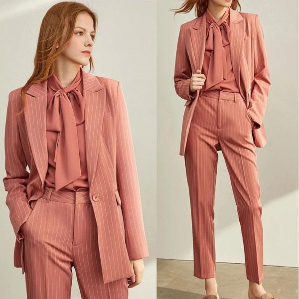 

women's two piece pants spring/autumn striped women suits formal party evening mother of the bride slim fit work wear ladies office tux, White