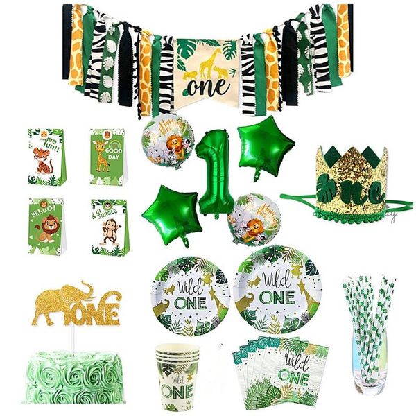 

disposable dinnerware wild one theme party decoration jungle safari paper plate napkins baby shower kids first 1st birthday supplies