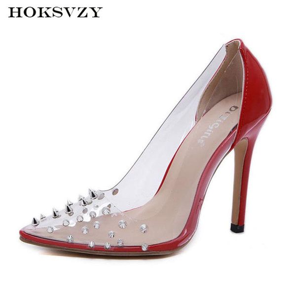 

12cm high heel women pumps heels shoes rivet clear transparent roman coloring single -a5-38 sandals, Black