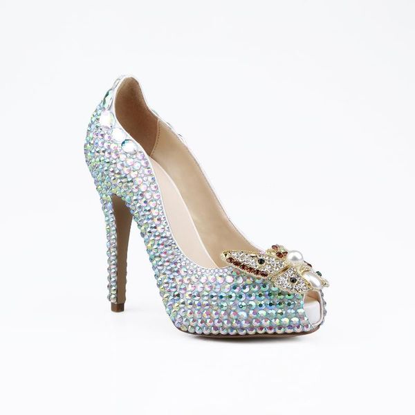 

lsdn-1605078 fashion high-heel waterproof platform bride shoes bow small fish mouth colorful luxury diamonds women's pumps sandals, Black