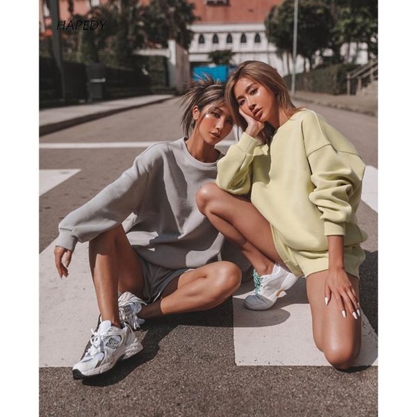 

women's tracksuits hapedy 2021 summer shorts set woman oversize sweatshirts high waist female two piece, Gray