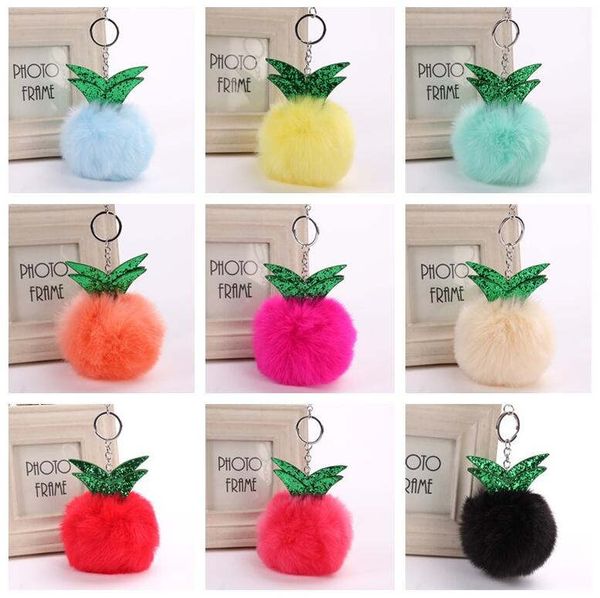 

ittle pineapple cartoon plush keychain ladies fur pendant gift key rings gskr362 mix order 20 pieces a lot keychains, Silver