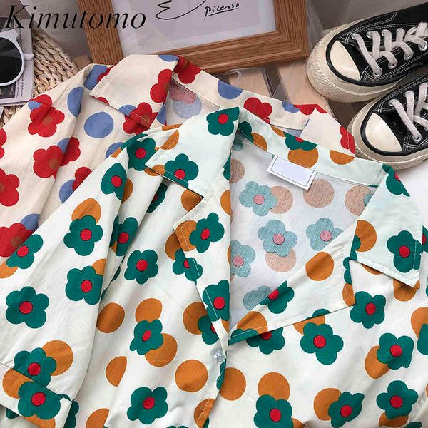 

kimutomo summer blouse korean retro flower printed short-sleeved shirt women's loose casual single breasted 210521, White
