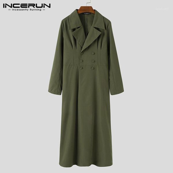 

men coats solid color double breasted long sleeve lapel chic style trench streetwear robes mens windbreakers incerun s-5xl men's, Tan;black