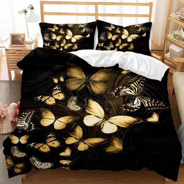 

bedding sets luxury butterfly print set 2/3pcs bedclothes /king size soft home textile fashion duvet cover